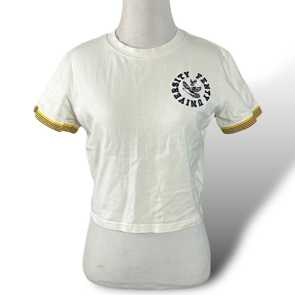 Puma X Fenty University Cropped Vintage Tee in Cream Large Rhianna Baby Tee - Picture 7 of 16